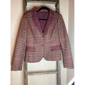 S 10/N4, Marc Cain, virgin wool herringbone blazer in pink & brown. Like new.